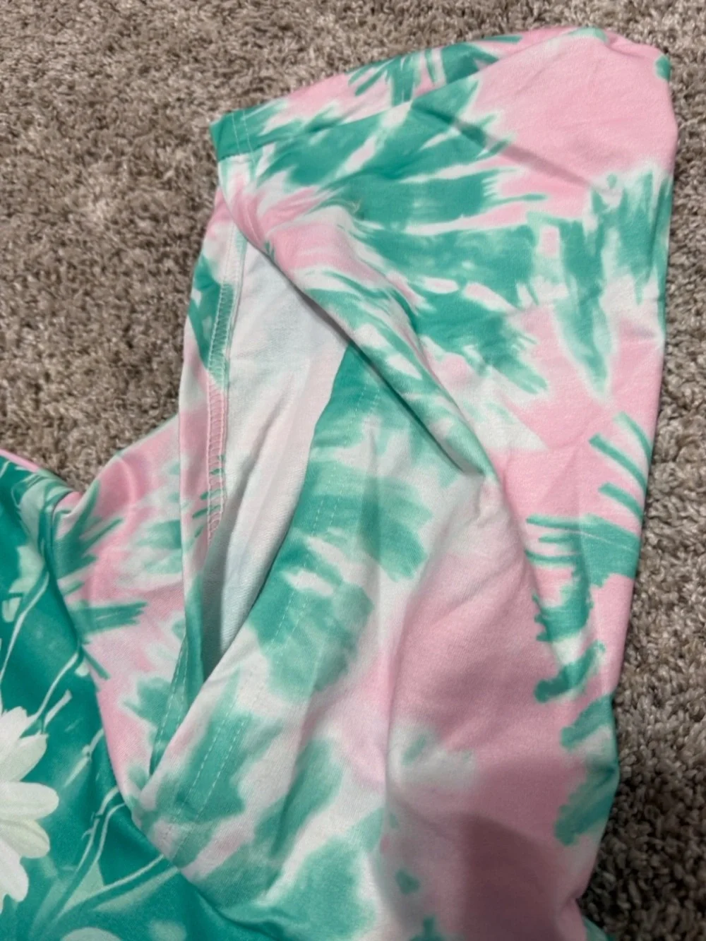 Trendy Girls Pink & Teal Tie-Dye Daisy Stretchy Hoodie& Jogger Pants Set Size 9Y